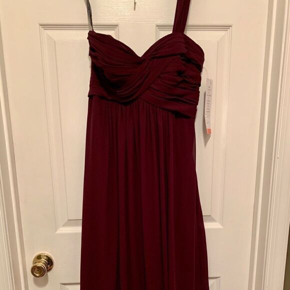 Wine Chiffon One Shoulder Bill Levkoff Dress NWT - Picture 2 of 6